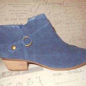 Navy Blue Suede Ankle Boots